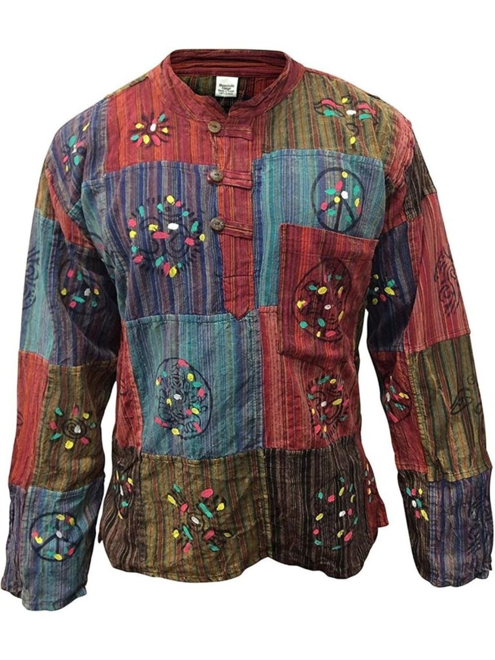 Bohemian Patchwork Stripe Hippie Shirt - Handmade Summer Festival Top for Men